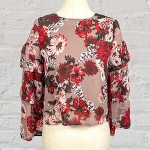 vintage y2k crazy 8 floral chiffon blouse ruffle sleeve girls 10-12  nwot